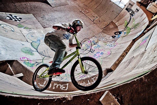 BMX riding in a skate park